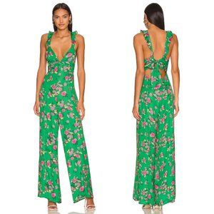 RESA Jilly Jumpsuit in Green Floral Pantsuit Maxi Romper Pants Medium M